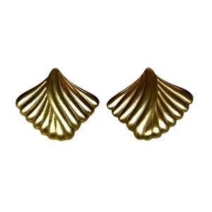 Vintage clip on earrings soft brushed goldtone finish dimensional shell shape